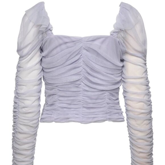 French Connection Lavender Top Edrea Tulle Top Size 12 Ruched Cropped - Picture 11 of 11